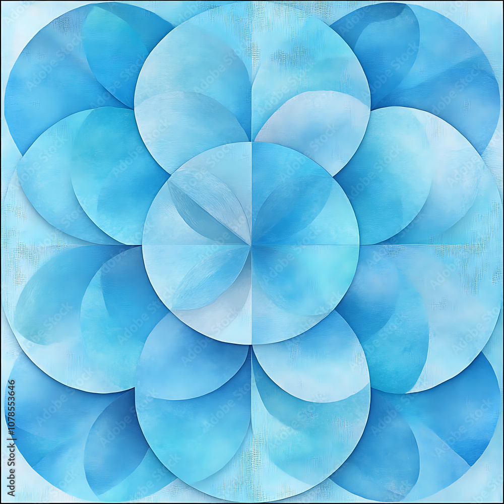 Poster serene blue pastel geometric pattern featuring overlapping circles creates calming visual effect. th
