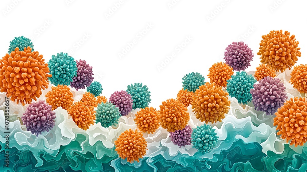 Aufkleber colorful abstract representation of microorganisms with organic shapes and vivid textures in a scien