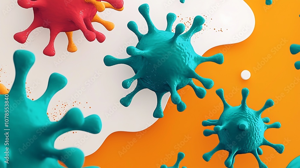 Aufkleber abstract representation of colorful microorganisms on vibrant background with a playful design, emph