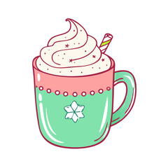festive mug with whipped cream vector art,  flat illustration festive mug with whipped cream icon