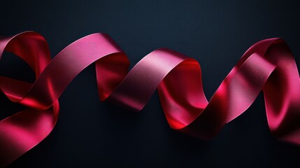 Luxurious satin red ribbon elegantly loops in spotlight