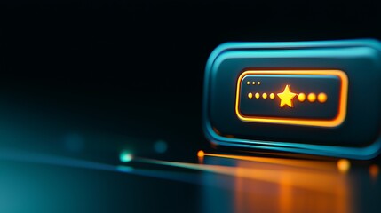 A vibrant futuristic button illuminated with neon colors, representing innovation and digital interaction in modern technology.