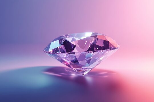 ethical lab-grown diamond in a geometric design, highlighting its sparkle and eco-friendly nature, minimal background with copy space, pink purple neon light