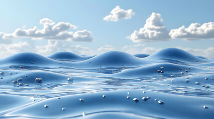 Blue Water Surface with Bubbles 3D Illustration