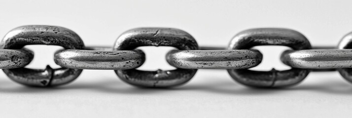Close-up of a metallic chain with a focus on the links and texture details.