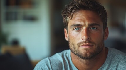 Naklejka premium portrait of attractive man 35 years old at home