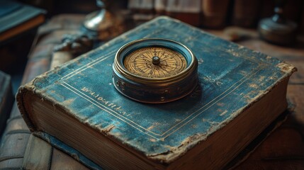 Antique Compass on Old Book