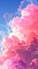Fototapeta premium Vibrant Pink and Purple Clouds against a Blue Sky - Perfect for Posters, Cards, and Background Designs