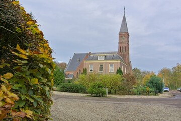 The former Roman Catholic church of the village of Klarenbeek in the fall.