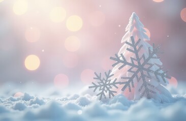 Silver snowflakes on a festive background with bokeh
