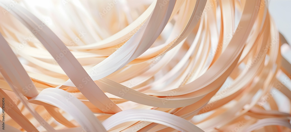 Fototapete a close-up of an abstract, organic structure made from interwoven strips of paper, rendered in a sof