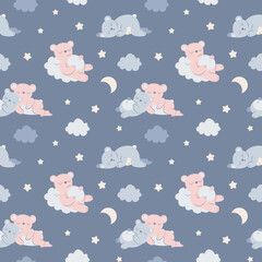 Sleepy bears seamless vector pattern © Monika