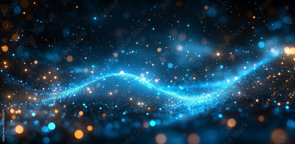 Aufkleber abstract horizontal digital environment with particles floating from ground to wireframe wave shape.