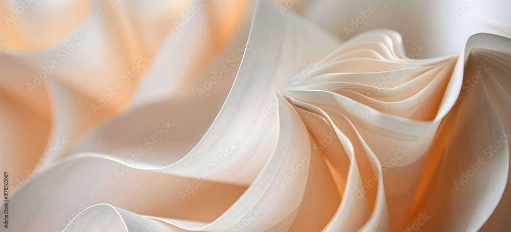 Poster a close-up of the abstract paper waves, showcasing their delicate and intricate patterns in shades o