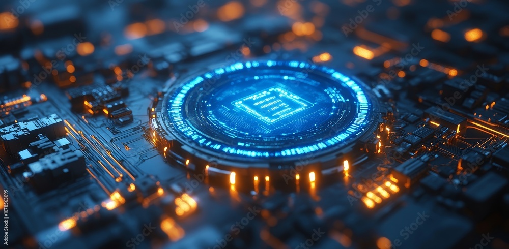 Aufkleber icon of futuristic technology design with circuit hud and hi-tech digital circuit. abstract futurist