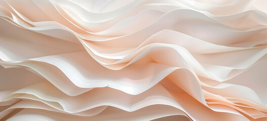 Obraz premium A close-up of the abstract paper waves, showcasing their delicate and intricate patterns in shades of light beige and peach pink