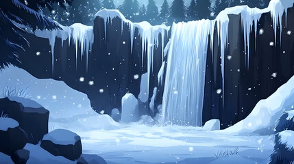 frozen Waterfalls winter Flat illustration