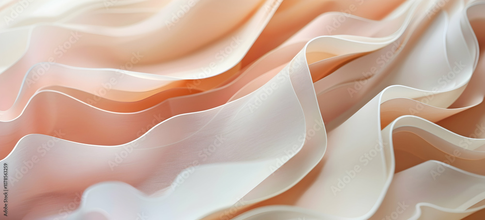 Poster a close-up of the abstract paper waves, showcasing their delicate and intricate patterns in shades o