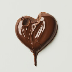 Obraz premium Melting heart-shaped chocolate on a white background, symbolizing love and indulgence. Perfect for Valentine's Day themes or confectionery promotions.