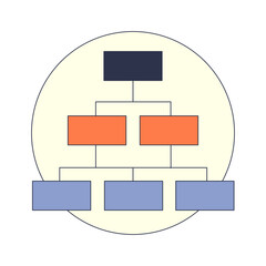 Simple hierarchical network diagram with colored blocks representing nodes.
