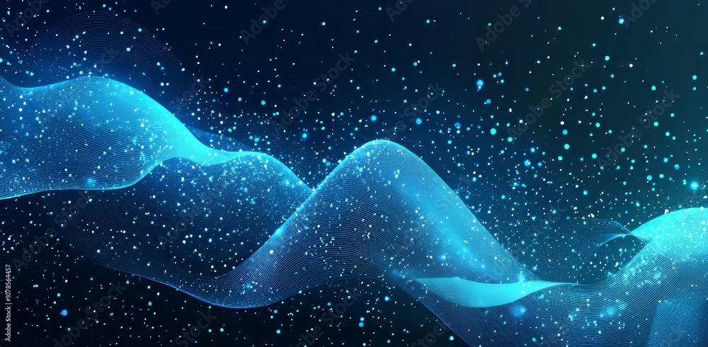 Poster future technology concept illustration with abstract horizontal digital space and hi-tech digital wa
