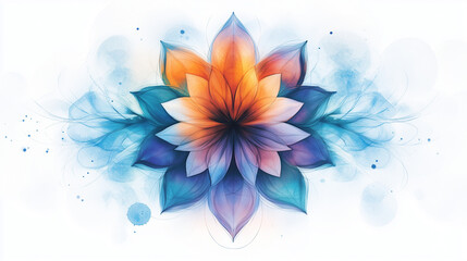 Fototapeta premium Radiant flower mandala in blue and orange tones