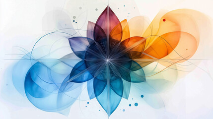 Watercolor floral pattern with blue and orange petals