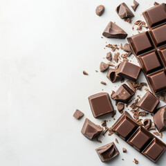 Collage of tasty chocolate on white background