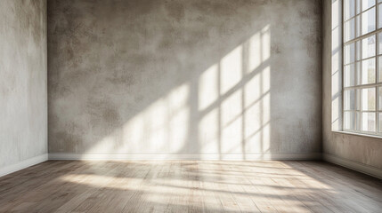empty room, wooden floor in new apartment, Monstera deliciosa on floor against white wall in new