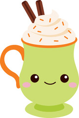 Cute autumn elements, pumpkin spice drink, kawaii