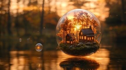 Fototapeta premium Enchanted Cottage in a Glass Sphere