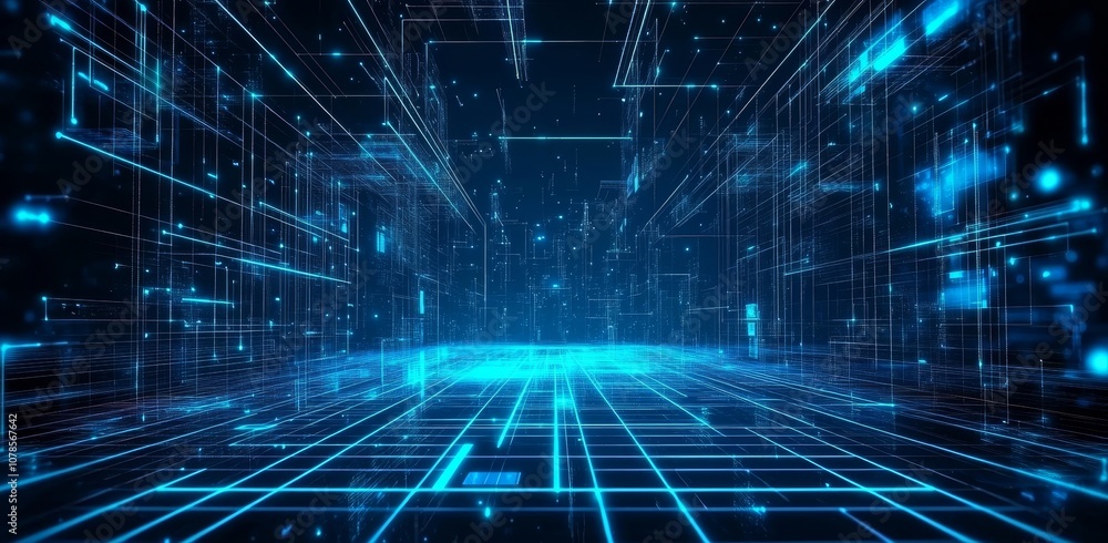 Poster this is an abstract illustration of a futuristic hi-tech hi-tech stage and background for digital ad