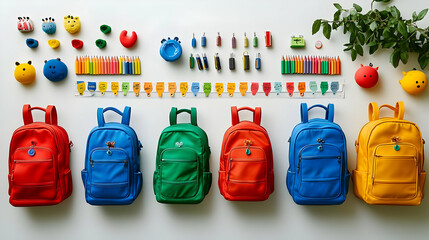 Colorful Backpacks on White Background - Illustration