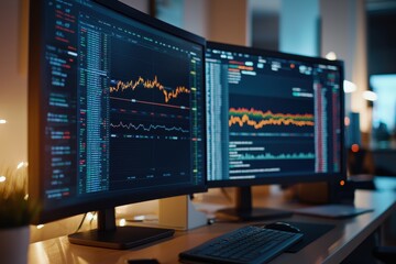 Analyze Market Trends Using Advanced Data Visualization on Dual Monitors for Strategic Decision-Making