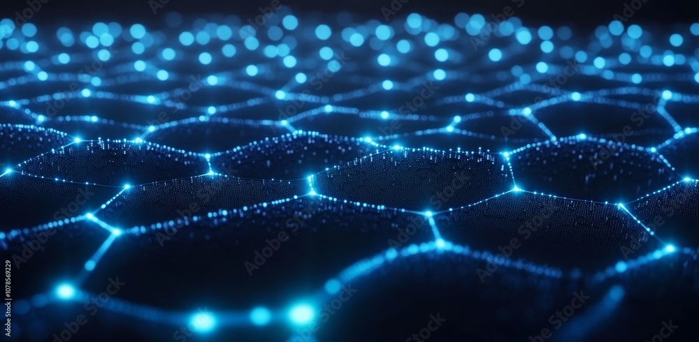 Poster the concept of digital communication innovations and technology concepts in an abstract dark blue sp