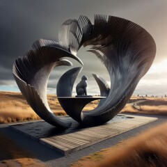Contemporary sculptures or installations in a natural environment that blend harmoniously into the landscape