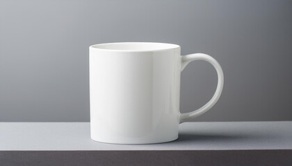 Obraz premium Blank white mug isolated on gray background. Mock-up.