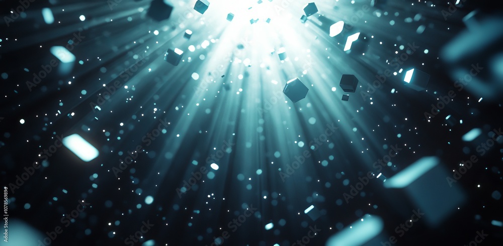 Poster the concept of digital communication innovation and technology is illustrated on a blue futuristic b