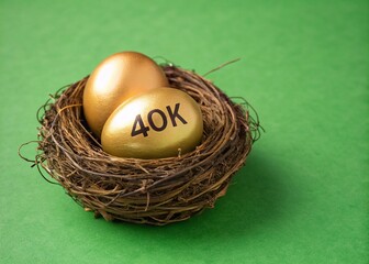 Obraz premium Portable Gold Nest Egg 401k and 403b Retirement Investment Concept Isolated on Green Background with Tilt-Shift Photography Effect for Visualizing Financial Security and Growth