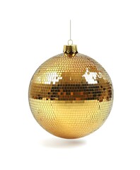 Fototapeta premium Shiny Gold Disco Ball Ornament Isolated on White Background for Festive Christmas and Party Decor