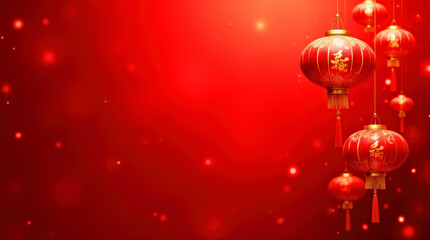 Vibrant Chinese Lanterns Illuminating a Festive Red Background. Chinese New Year, Lunar new year, Spring festival and Oriental traditions concept
