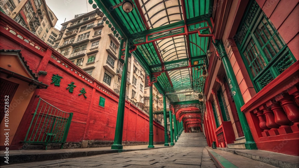 Poster retro abstract background in reds and greens for urban exploration photography with textured layers 