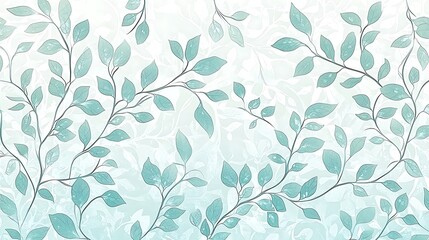 Delicate Aqua Leaf Pattern on Soft Background, Perfect for Nature-Inspired Designs, Textiles, Wallpapers, and Seasonal Decorations