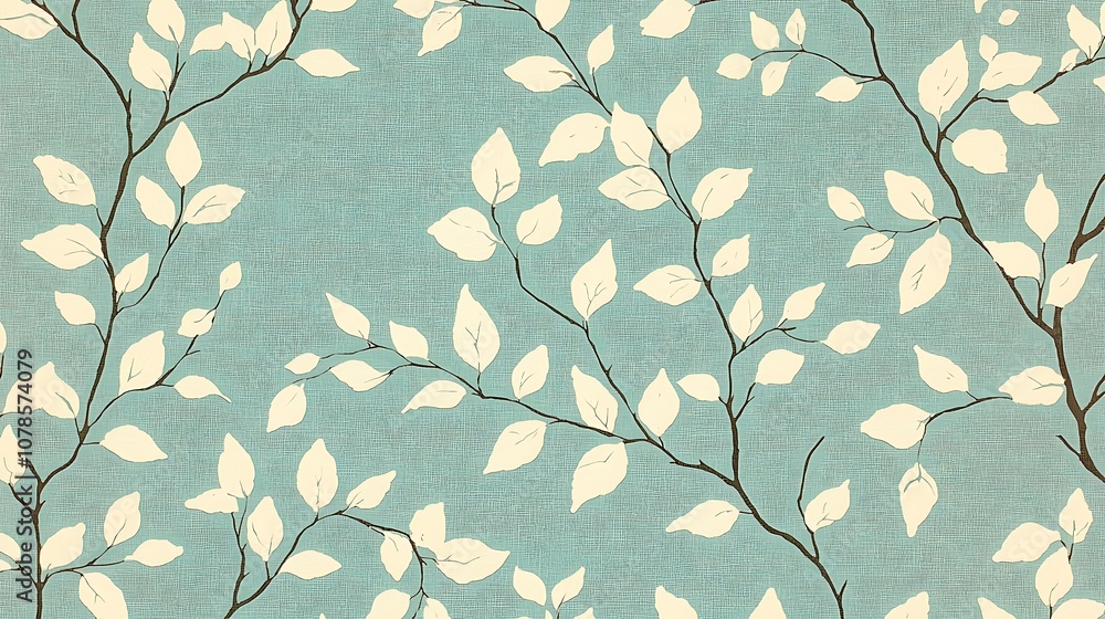 Poster elegant and subtle leafy pattern on a textured blue background for nature inspired designs and decor