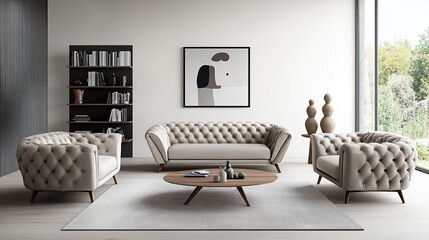 Living room with cozy grey sofa in a loft style interior with potted plants, Open space, white living room interior with a big rug on dark, hardwood floor and a beige corner sofa.