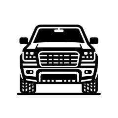 Bold Front View SUV Vector – High-Quality Black and White Off Road Vehicle Icon for Adventure Design Projects