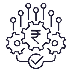 financial operations icon with rupee, line design