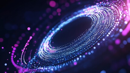 Obraz premium Abstract glowing circles and colorful light trails creating a mesmerizing swirl of energy in a digital universe, perfect for technology and creative backgrounds.
