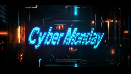 Bright neon 'Cyber Monday' sign perfect for online sales and digital marketing.