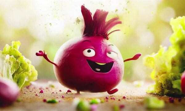 Funny radish character. Vegan concept.